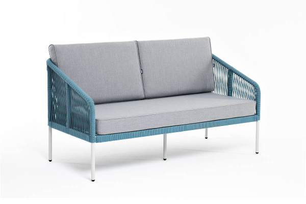Диван 2-местный из роупа, Канны, карк алюм светло-серый муар, роуп бирюзовый круг, ткань св. серая