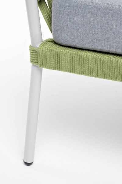 Кресло из роупа, Диего, карк.алюминий светло-серый муар,роуп салатовый меланж круг,ткань светло-сера