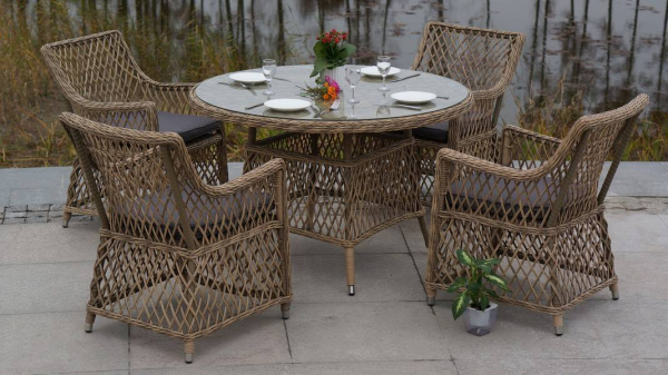 Стол плетеный круглый Эспрессо, Ø 118 см, высота 75 см цвет: соломенный