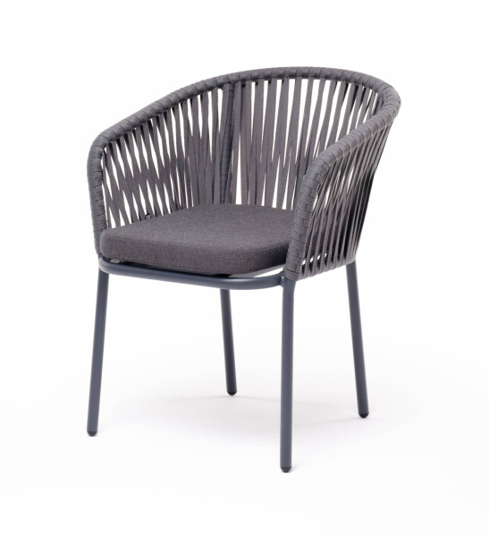 Стул из роупа, Бордо, каркас алюминий темно-серый муар, роуп серый 15 мм, ткань темно-серая