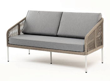 Диван 2-местный из роупа, Канны, карк алюм светло-серый муар, роуп серый меланж круг, ткань св.серая