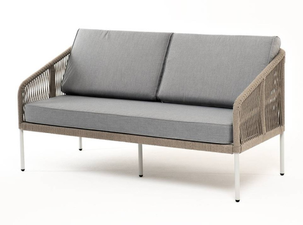 Диван 2-местный из роупа, Канны, карк алюм светло-серый муар, роуп серый меланж круг, ткань св.серая
