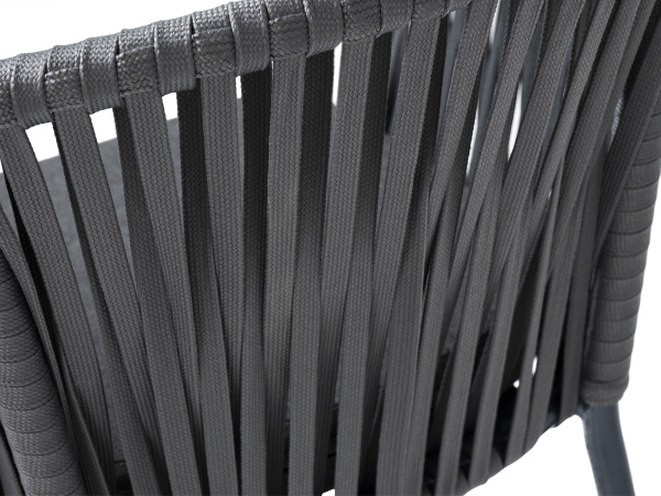 Стул барный из роупа, Бордо, сталь темно-серый муар, роуп серый 15 мм, ткань темно-серая