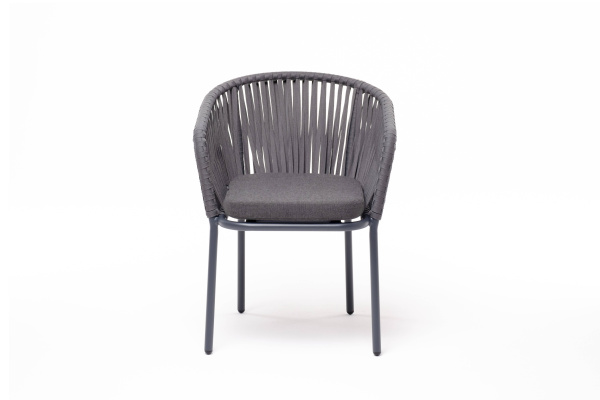 Стул из роупа, Бордо, каркас алюминий темно-серый муар, роуп серый 15 мм, ткань темно-серая