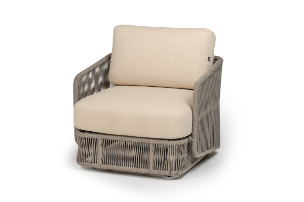 Кресло из роупа, Альбано, карк алюминий светло-серый муар,роуп серый меланж круг,ткань Mossle беж