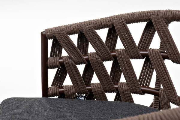 Стул из роупа, Диего, каркас - сталь коричневый муар, роуп коричневый круглый, ткань серая