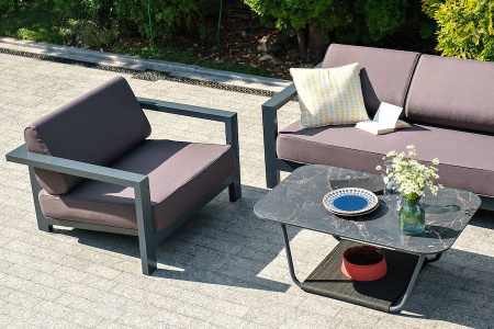 Кресло Гранада, алюминиевое, цвет темно-серый муар, ткань темно-серая