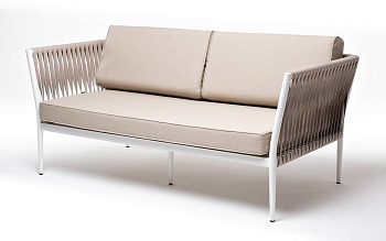 Диван 2-местный из роупа, Касабланка,карк алюм белый муар, роуп бежевый 20мм, ткань бежевая