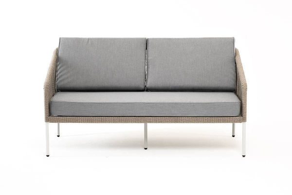 Диван 2-местный из роупа, Канны, карк алюм светло-серый муар, роуп серый меланж круг, ткань св.серая