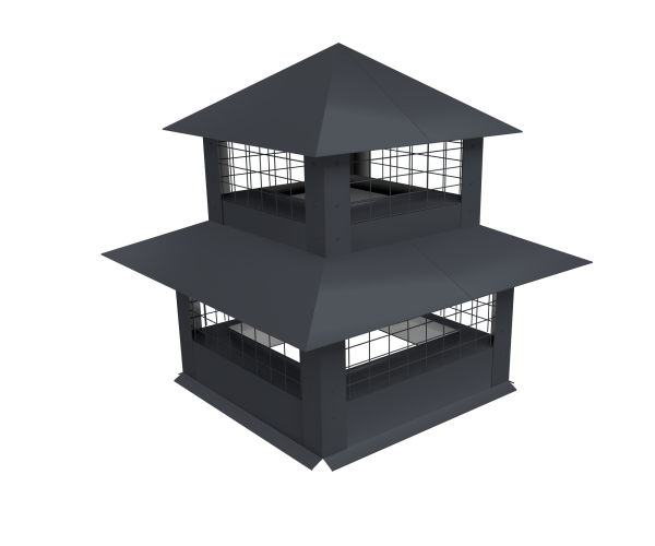 Дымник на трубу GL двойной с сеткой, 0.5 мм, Satin, 610х510 мм, RAL 7024