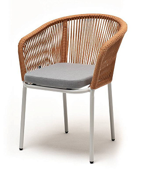 Стул из роупа, Марсель, каркас алюминий светло-серый муар,роуп оранж меланж круг, ткань светло-серая