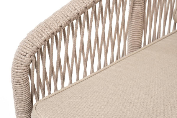 Кресло из роупа, Канны, каркас алюминий белый муар, роуп бежевый круглый, ткань бежевая 052