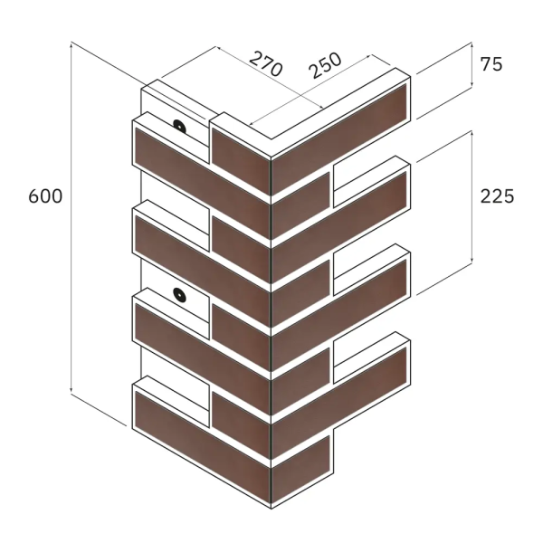 Термопанель угловая Европа с плиткой Keramin, 250х250х600 мм, 60 мм ППС, рельефный, цвет: Амстердам 4