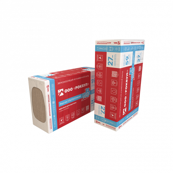 Rockwool, Акустик Баттс ультратонкий, 27х600х1000 мм,  7.2 м², 0.194 м³ уп