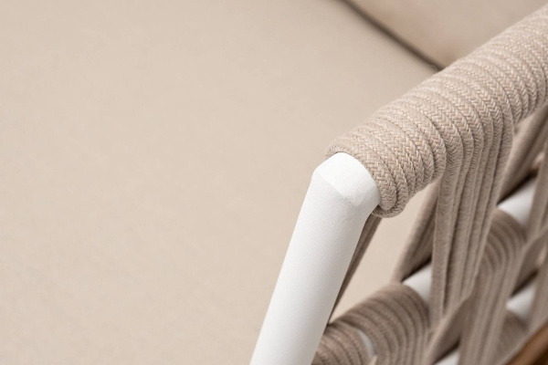 Диван 2-местный из роупа, Диего, основание дуб, карк алюм св.серый муар,роуп бежевый круг,ткань беж