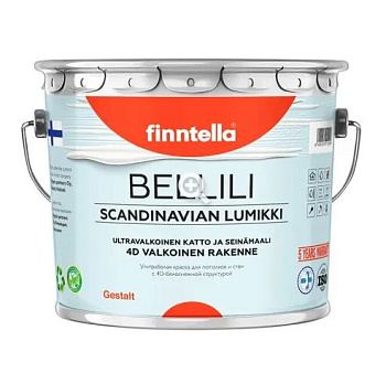 Краска Finntella, Bellili, для потолка с 4D глубоко-матовой белизной, уп. 9 л колеровка