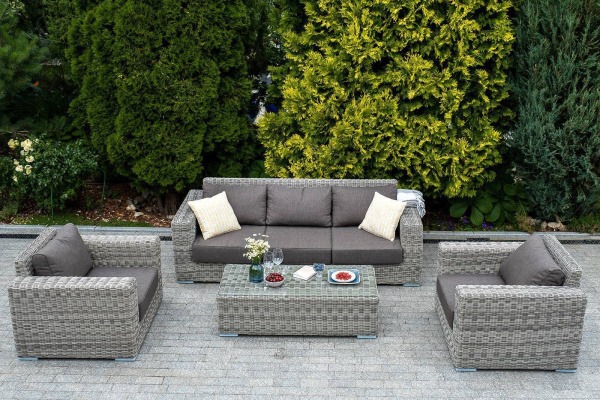 Кресло плетеное из искусственного ротанга, Боно, с подушками серый