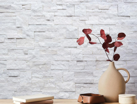 Кварцит, 3D панель из камня, 350х180 мм, Modern White Quartz