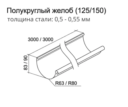 Желоб водосточный, Grand Line Ø 150 мм, L=3000 мм, RAL 7024
