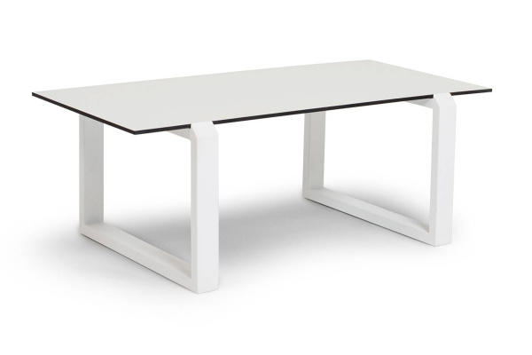 Столик журнальный из HPL, Варадеро, 110х60см, H43см, каркас алюминий белый муар, цвет столеш. молочн