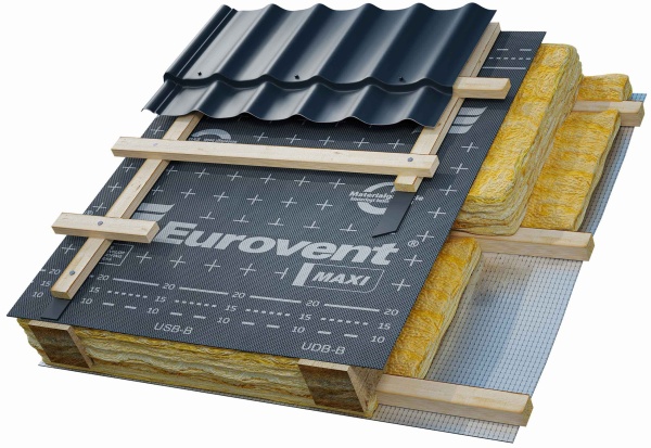 Eurovent MAXI SK-2, 3-х слойная супердиффузионная мембрана с повышенной плотностью и клеящей полосой