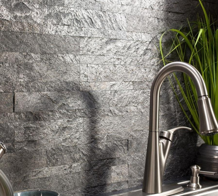 Кварцит, 3D панель из камня, 600х150 мм, Natural Silver Grey