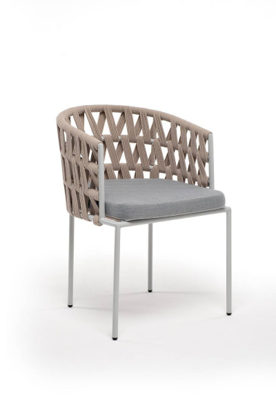 Стул из роупа, Диего, каркас - сталь светло-серый муар,роуп бежевый круг., ткань светло-серая