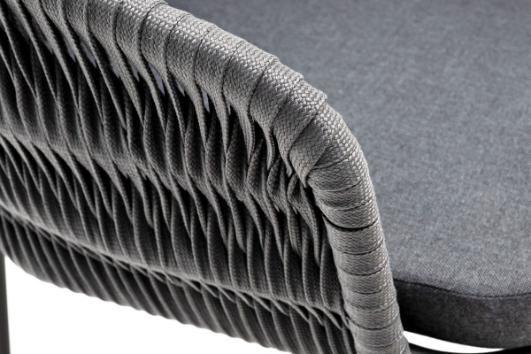 Стул из роупа /колос/, Бордо, каркас алюминий серый муар, роуп серый 15 мм, ткань темно-серая 027