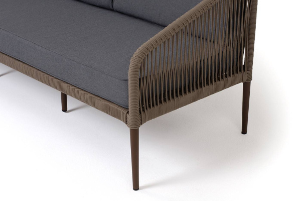 Диван 3-местный из роупа, Канны, каркас алюм коричневый муар, роуп коричневый круг,ткань темно-серая