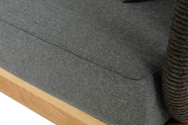 Диван модульный из роупа, Каталония, основание дуб, роуп темно-серый круглый, ткань темно-серая