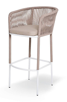 Стул барный из роупа, Марсель, сталь светло-серый муар, роуп светло-серый круглый,ткань светло-серая