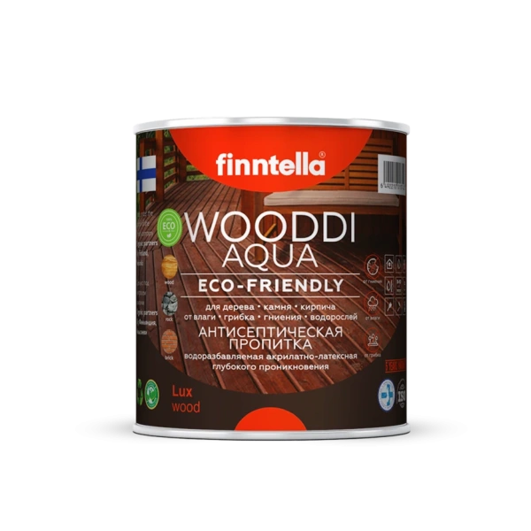 Пропитка Finntella, Wooddi Aqua, водоразбавляемая антисептическая по дереву, уп. 0.9 л колеровка