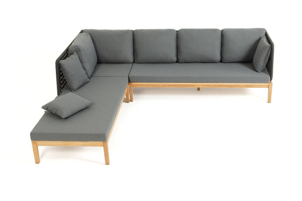 Диван модульный из роупа, Каталония, основание дуб, роуп темно-серый круглый, ткань темно-серая
