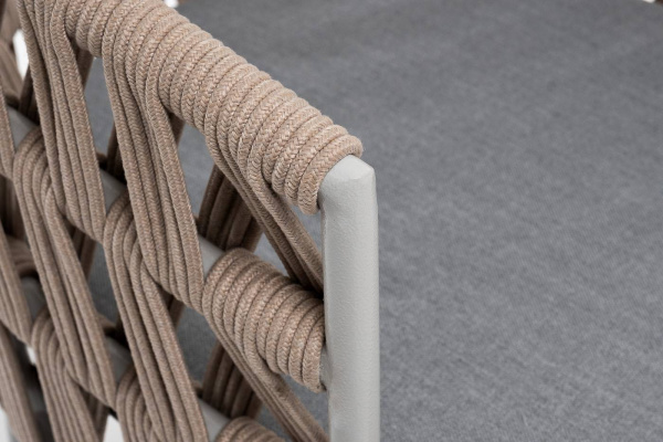 Стул из роупа, Диего, каркас - сталь светло-серый муар,роуп бежевый круг., ткань светло-серая
