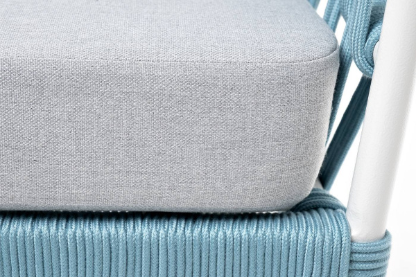 Кресло из роупа, Диего, каркас алюминий светло-серый муар, роуп бирюзовый круглый,ткань светло-серая