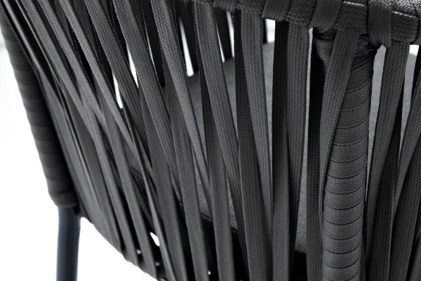 Стул барный из роупа, Бордо, сталь темно-серый муар, роуп серый 15 мм, ткань темно-серая