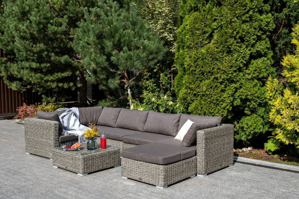 Оттоманка плетеная из искуственного ротанга /гиацинт/ с подушкой, Лунго цвет: серый