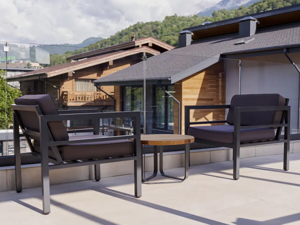 Кресло Эстелья, каркас алюминий темно-серый муар, ткань темно-серая