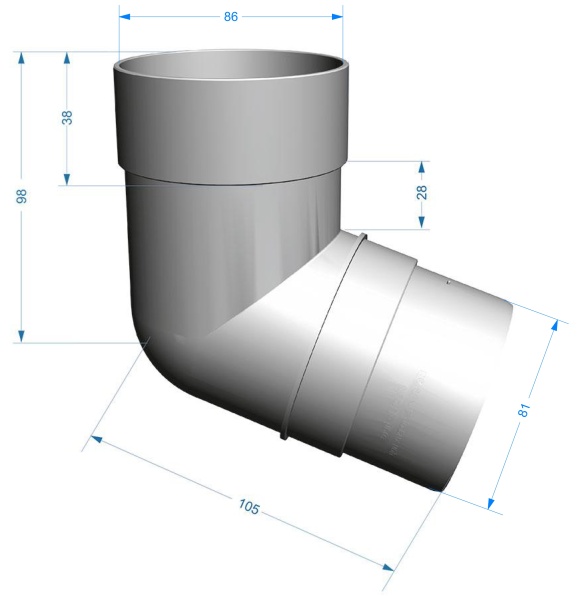 Колено трубы 72°, Docke Premium, Ø85 мм, цвет: пломбир