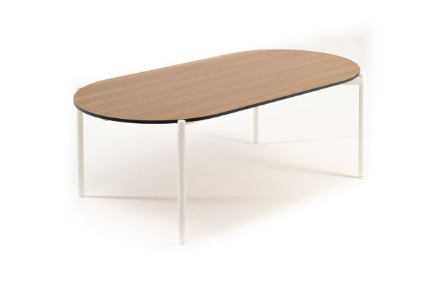 Стол из HPL, Диего, овальный 120х60 см H 40 см, каркас белый муар, цвет дуб