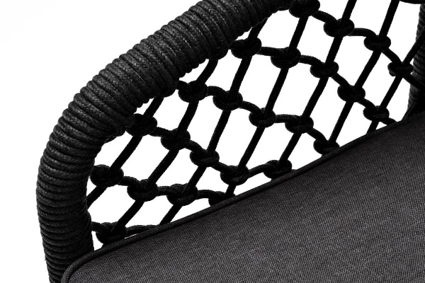 Кресло из роупа /узелки/, Канны, карк алюм темно-серый муар,роуп темно-серый круг,ткань темно-сера