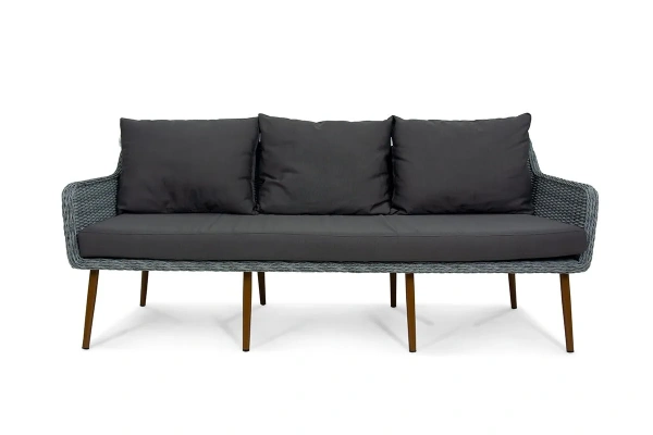 Софа 3х-местная Mokka Rimini с конусными ножками, из искуственного ротанга цвет: серый