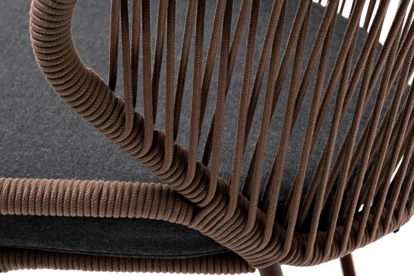 Стул из роупа, Милан, каркас алюминий коричневый муар, роуп коричневый круглый, ткань темно-серая