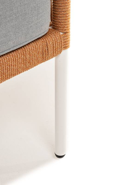 Диван 2-местный из роупа, Канны, каркас алюм белый шагрень,роуп оранж меланж круг,ткань светло-серая