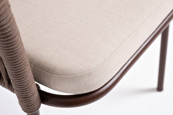 Стул из роупа, Лион, каркас - сталь коричневый муар, роуп коричневый круглый, ткань бежевая