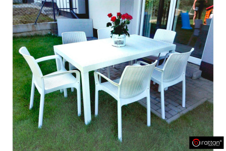 Стол B:Rattan Houston пластиковый под ротанг, 150х90 см цвет: белый