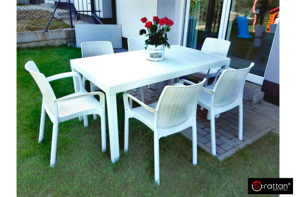 Стол B:Rattan Houston пластиковый под ротанг, 150х90 см цвет: белый