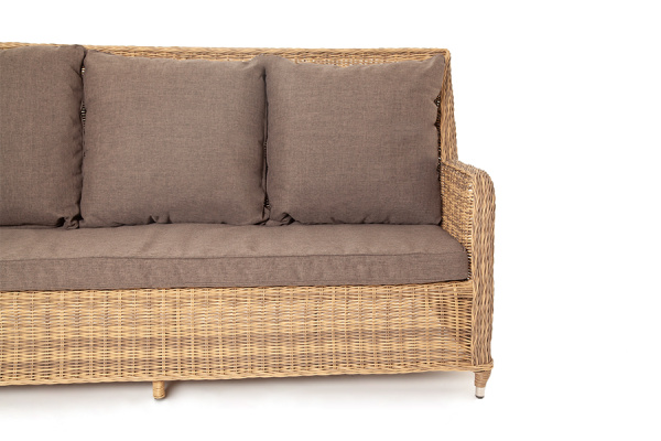 Диван 3-местный из искусственного ротанга, Гляссе соломенный