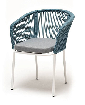 Стул из роупа, Марсель, каркас алюминий светло-серый муар, роуп бирюзовый круглый,ткань светло-серая