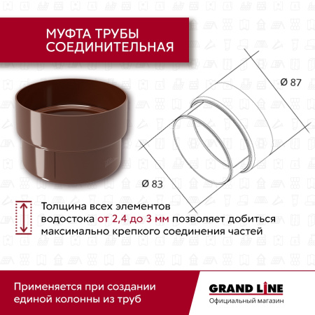 Комплект водосточной системы Классика 120 ПВХ Grand Line, 6 м/3м, шоколадный